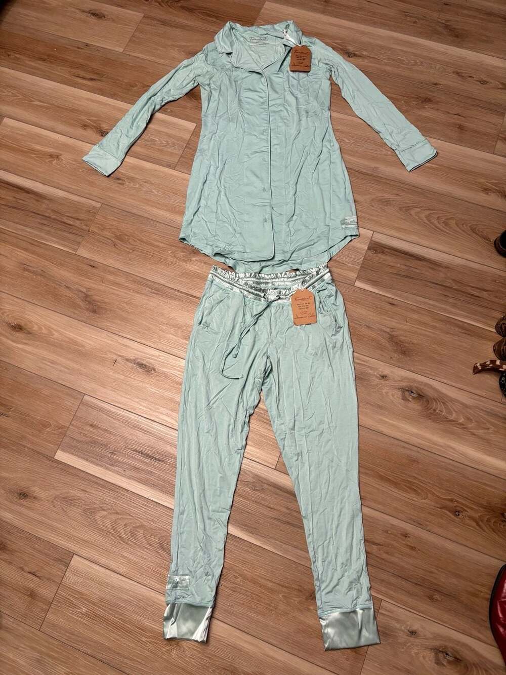 Faceplant Dreams Bamboo Pajama Set Sleepshirt and Joggers in Sea Glass